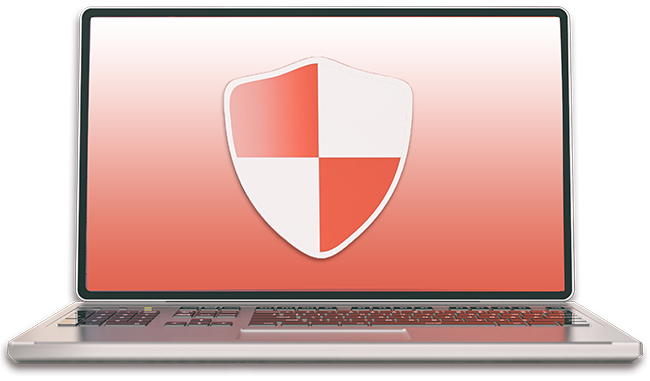 Laptop with red shield 